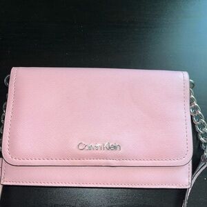 Calvin Klein baby pink cardholder bag with silver hardware